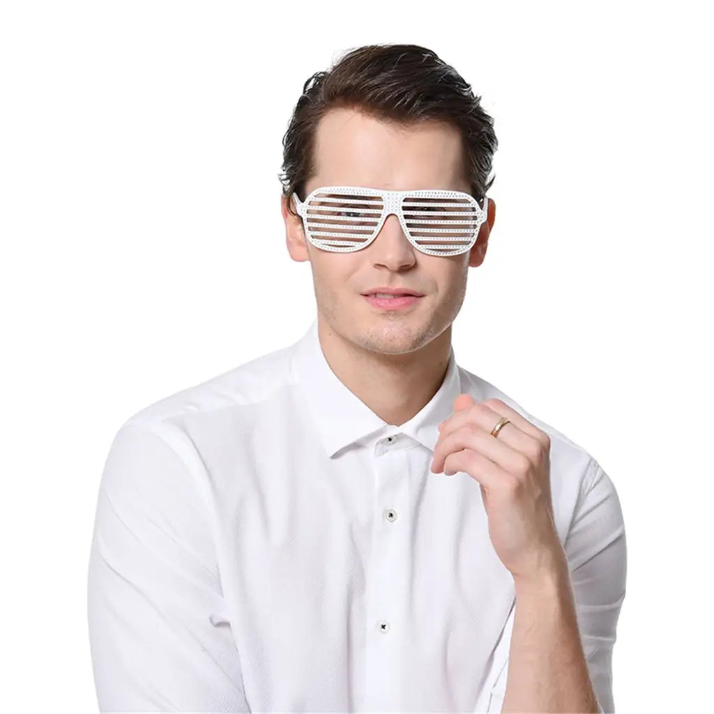 Party Planet White Blinged Shutter Shade Glasses A96338