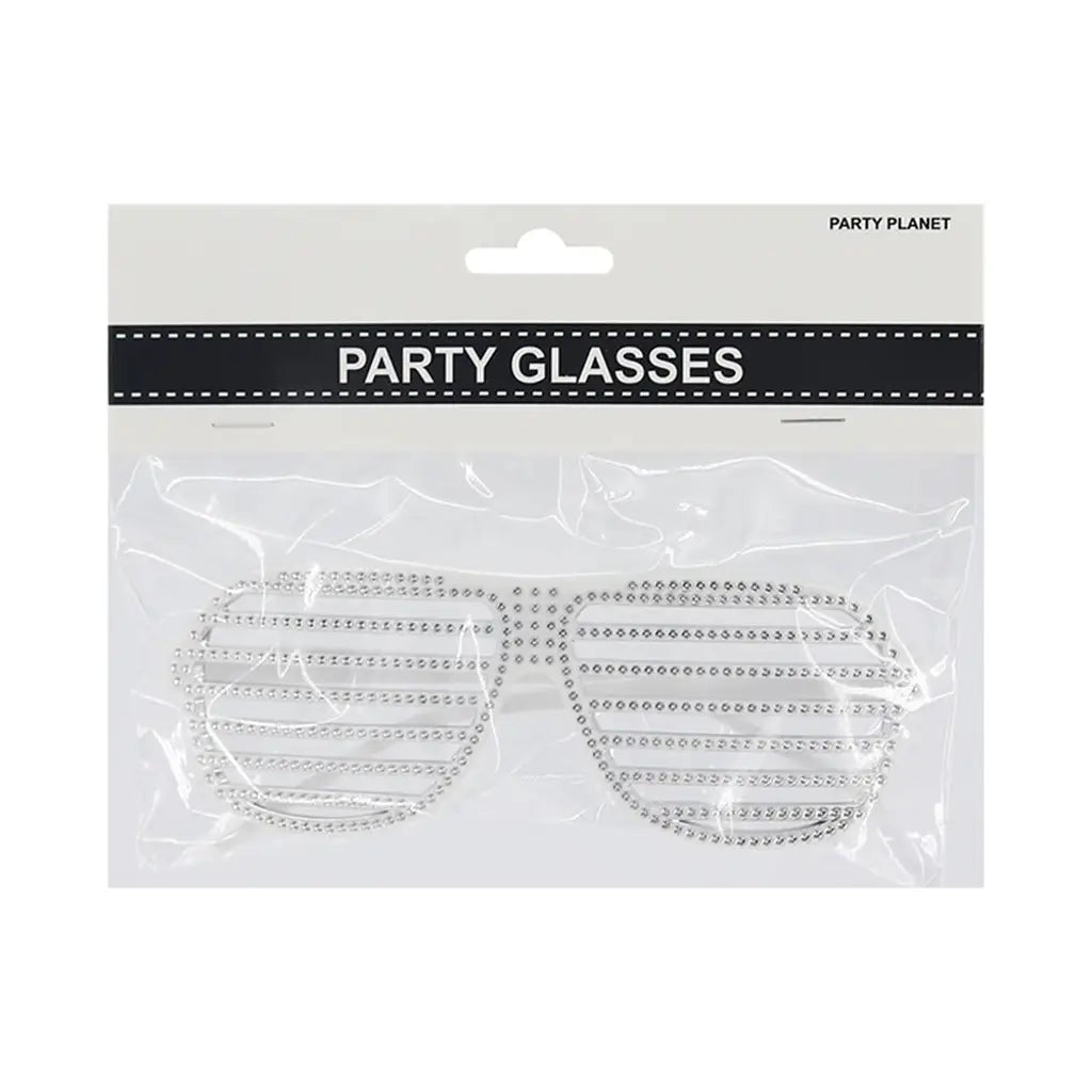 Party Planet White Blinged Shutter Shade Glasses A96338