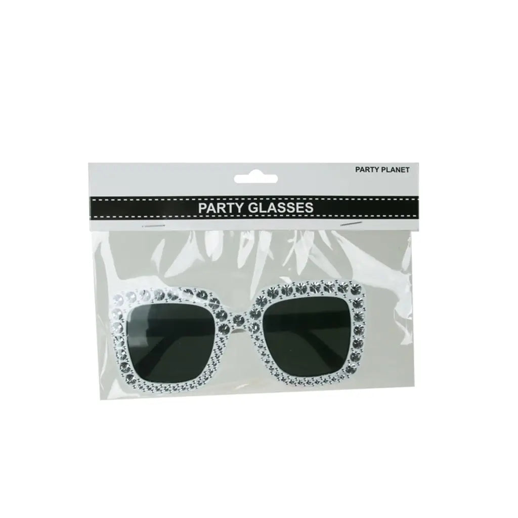 Party Planet White Blinged Square Party Glasses PP18307