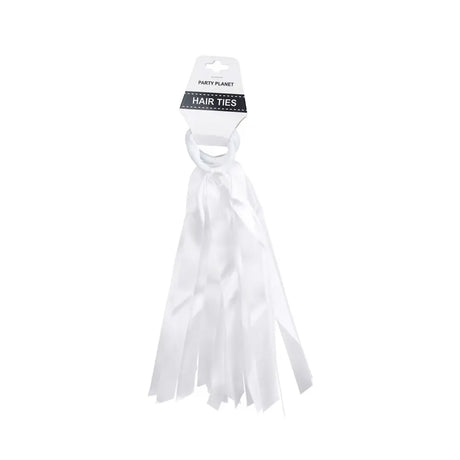 Party Planet White Hair Ties With Ribbons 2Pk School Carnivals PP11384