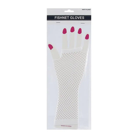 Party Planet White Long Fingerless Fishnet Gloves A136799