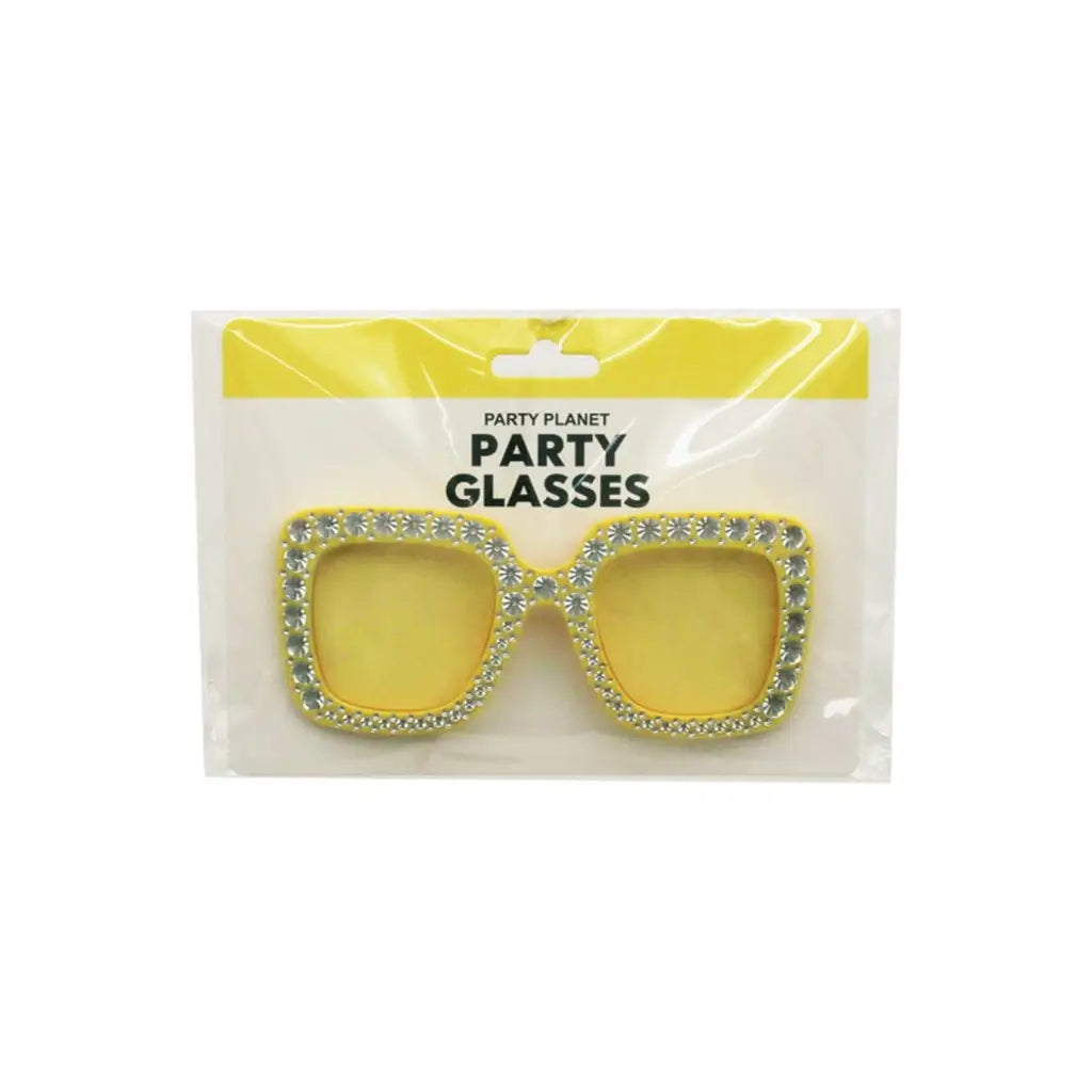 Party Planet Yellow Blinged Square Party Glasses PP44613