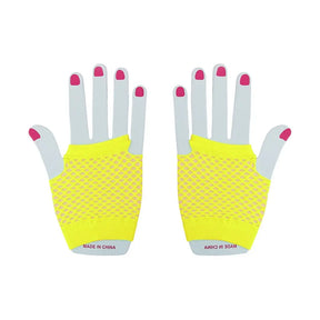 Party Planet Yellow Long Fishnet Gloves A219836