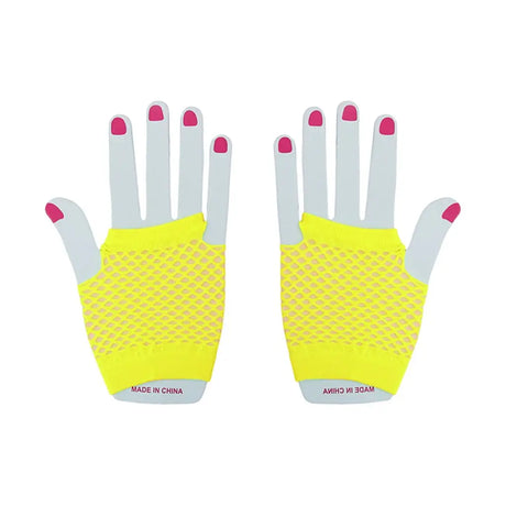 Party Planet Yellow Long Fishnet Gloves A219836