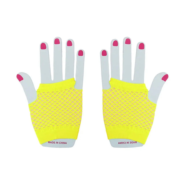 Party Planet Yellow Long Fishnet Gloves A219836