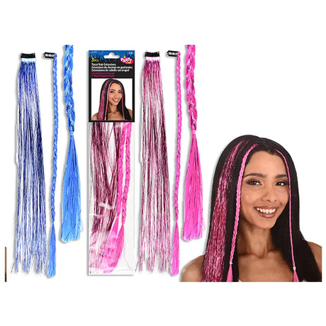 Party Wig Tinsel Hair Extensions 2 Braided 1 Tinsel 2 Colors 38cm 3Pk HW39419