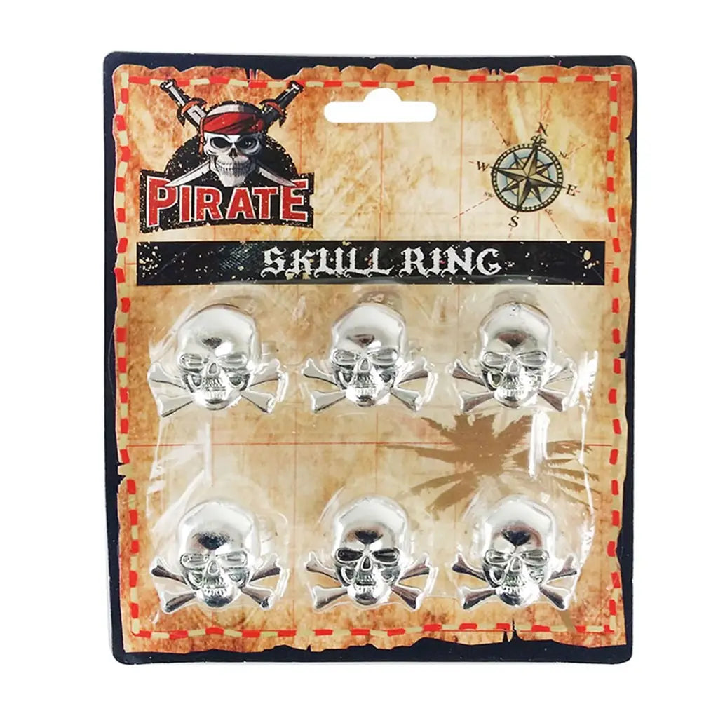 Pirate Silver Skull Rings 6Pk A138700