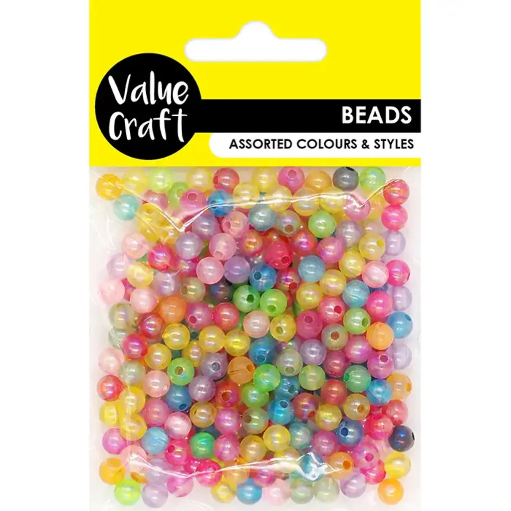 Plastic Round Beads Clear Assorted 25g VCB40