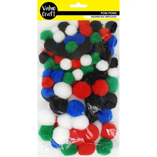 Pom Poms Assorted Mix 100Pk VCP15