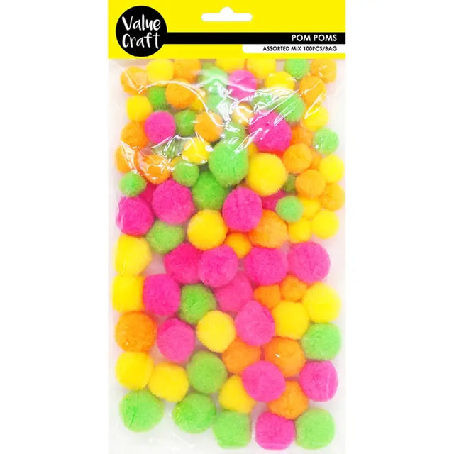Pom Poms Fluoro Mix 100Pk VCP13