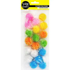 Pom Poms Glitter Assorted Pastels 20Pk VJY107