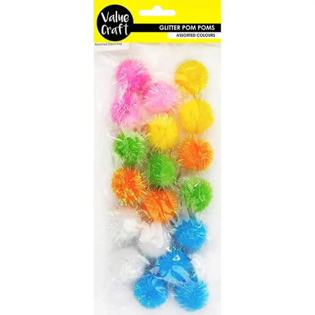 Pom Poms Glitter Assorted Pastels 20Pk VJY107