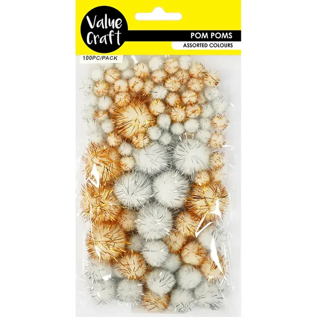 Pom Poms Glitter Metallic 3 Sizes 100Pk VCP30