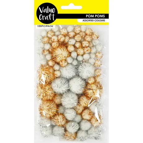 Pom Poms Glitter Metallic 3 Sizes 100Pk VCP30