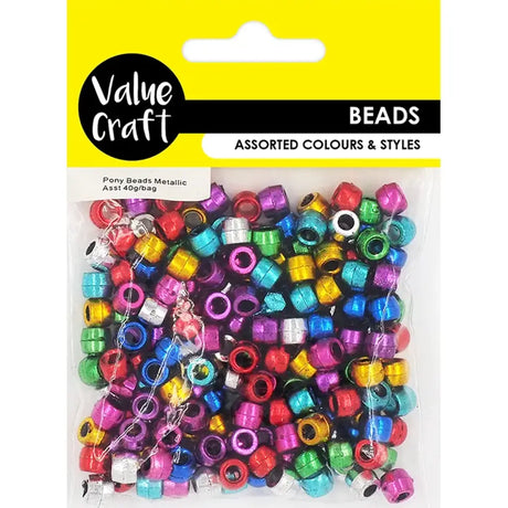 Pony Beads Metallic Finish Assorted 40g VJY221