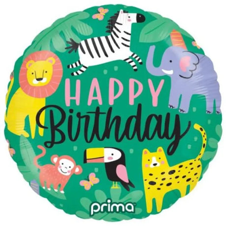 Prima Foil Balloon Happy Birthday Jungle Animals 18in P620298