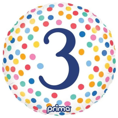 Prima Foil Balloon Number 3 Birthday Colour Confetti Number 18in P620144