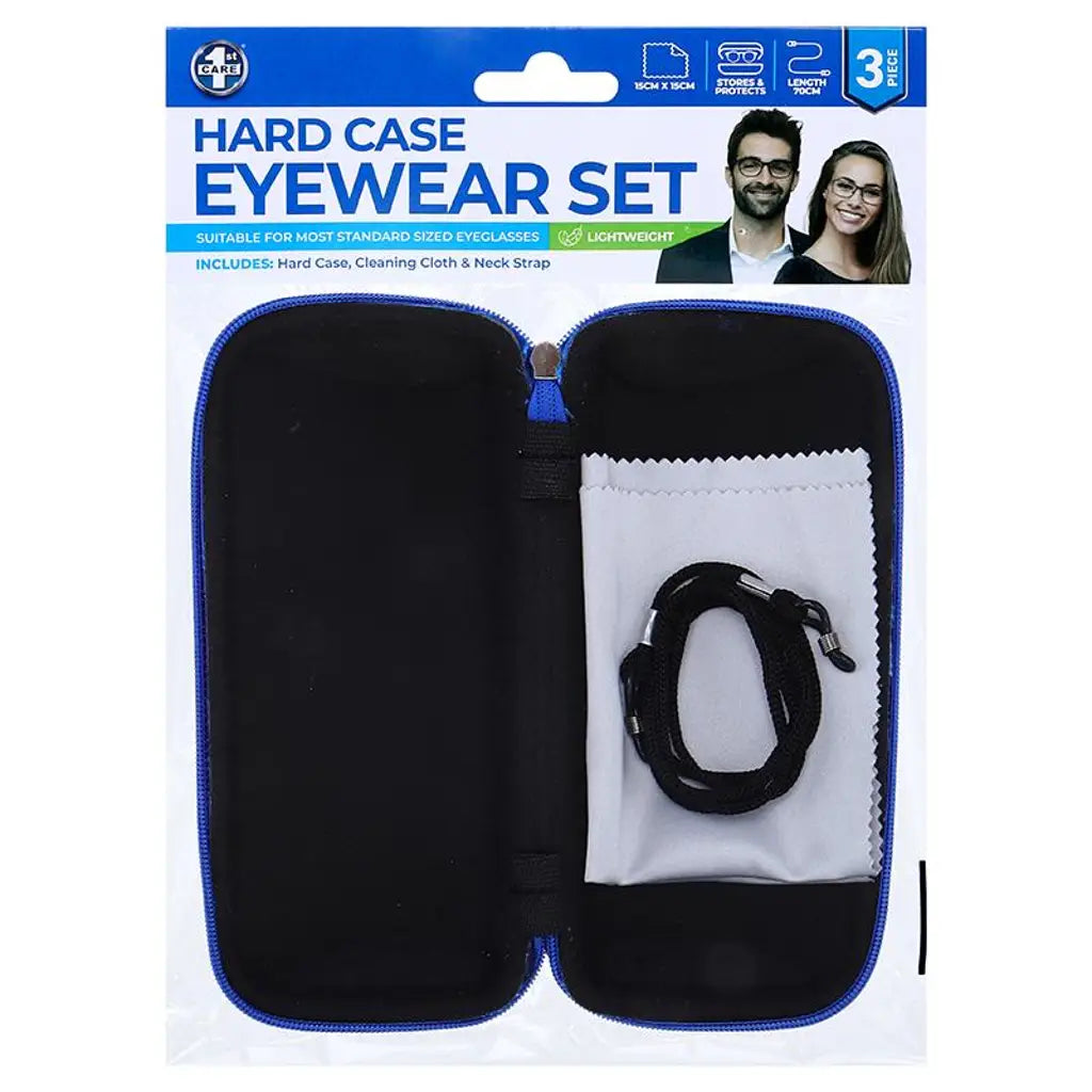 Reading Glasses Case Set 3Pk Hard Case, Cleaning Cloth, Neck Strap Assorted 270163