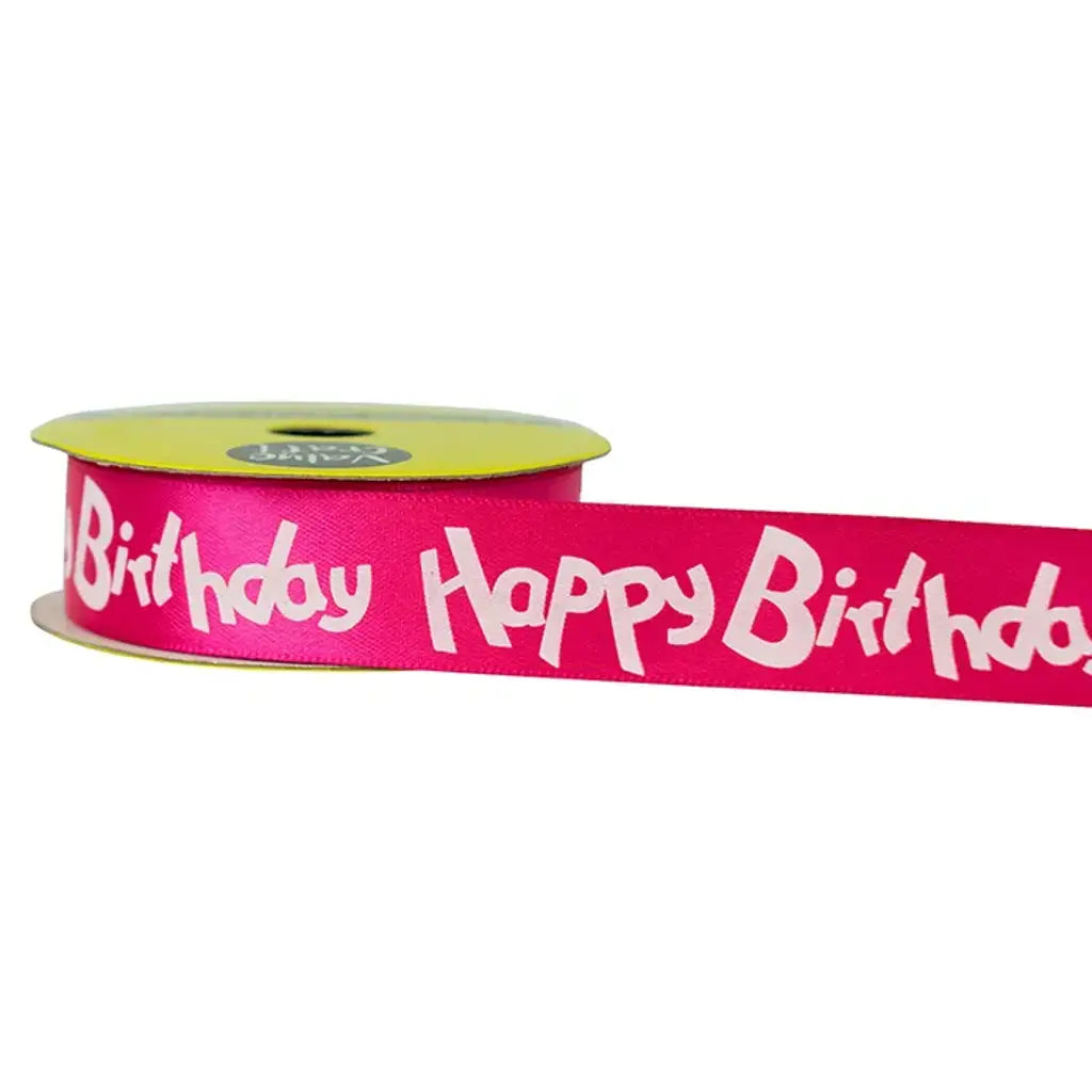 Ribbon Happy Birthday Hot Pink White 22mmX3m VCRHBHPK