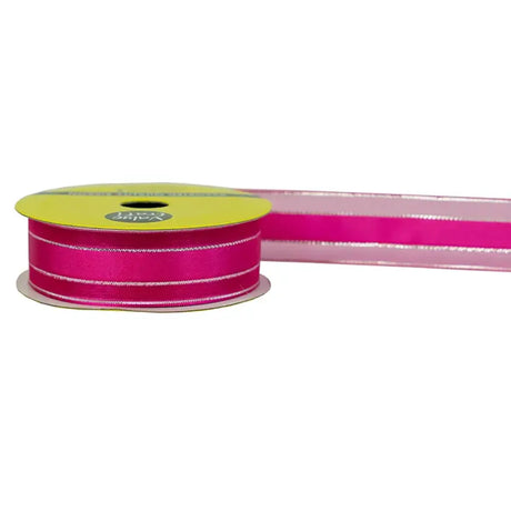 Ribbon Satin Sheer Edge Hot Pink Silver 22mmX4m VSMHP20