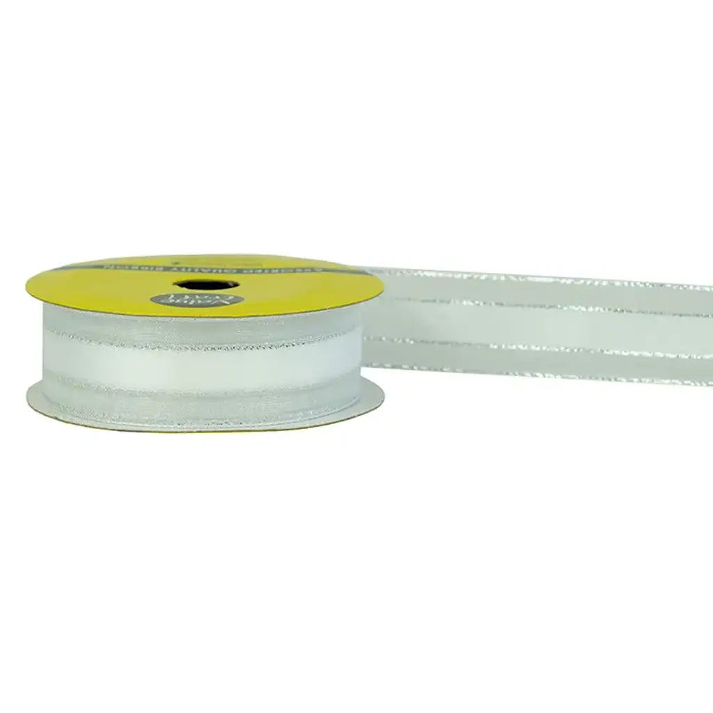 Ribbon Satin Sheer Edge White Silver 22mmX4m VSMWH20