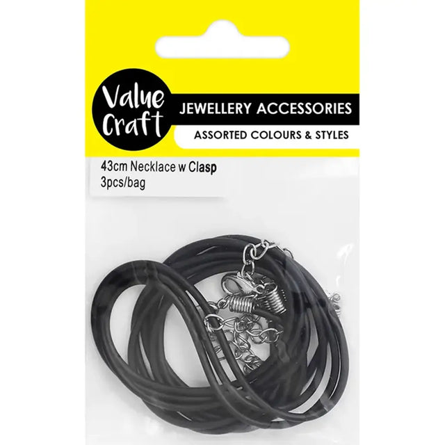 Rubber Necklace With Clasp Black 43cm 3Pk VJ47A