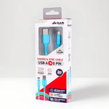 SAS Charge & Sync USB A to 8 Pin Rainbow Polyester Cable 2m 277858