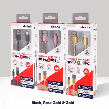 SAS Charge & Sync USB A to Type C Metal Cable Assorted 1m 277841