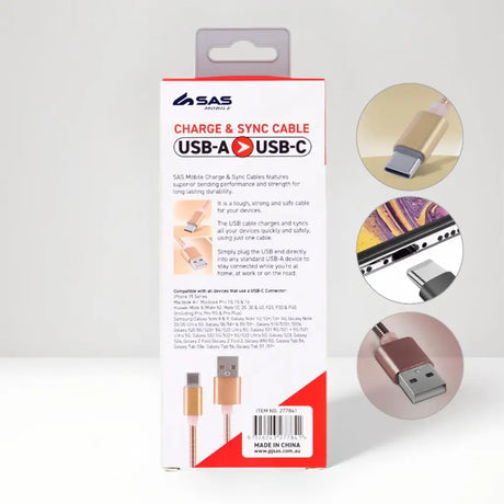 SAS Charge & Sync USB A to Type C Metal Cable Assorted 1m 277841