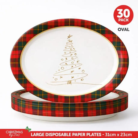 SAS Christmas Paper Plates Oval 31x23cm 30Pk 265190