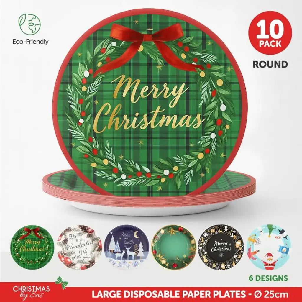 SAS Christmas Paper Plates Round Assorted 25cm 10Pk 273072