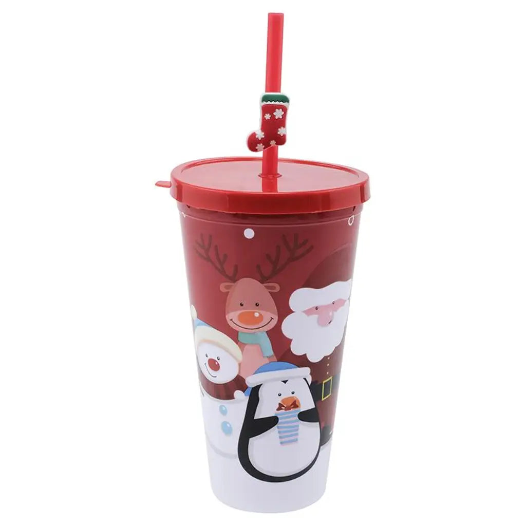 SAS Cup With Straw & Lid Plastic Christmas 550ml 223411
