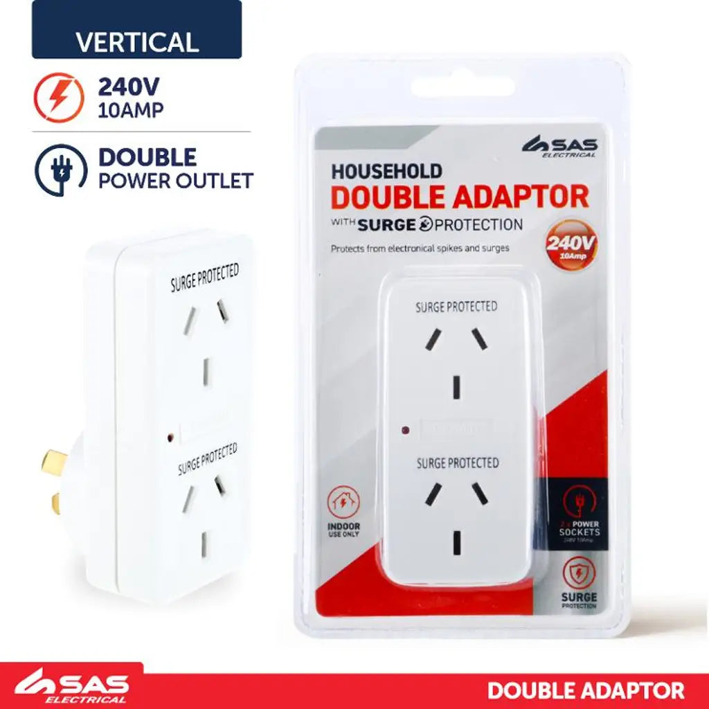 SAS Double Adaptor With Surge Protection 240V 10A Vertical 255139