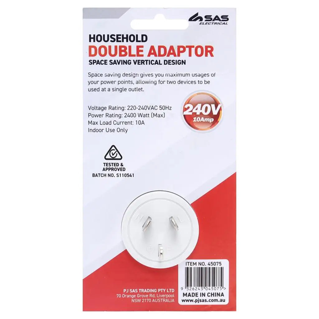 SAS Double Vertical Adaptor 240V 10A 2400W White 45075
