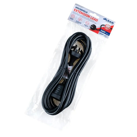 SAS Extension Lead Black 240V 10A Max Load 2400W 5m 274369