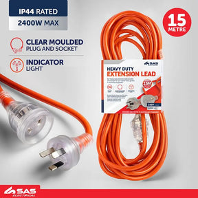 SAS Extension Lead Heavy Duty 10 Amp Indicator Safety Light 15m 275052