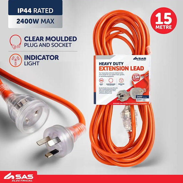 SAS Extension Lead Heavy Duty 10 Amp Indicator Safety Light 15m 275052