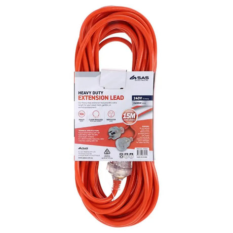 SAS Extension Lead Heavy Duty 10 Amp Indicator Safety Light 15m 275052