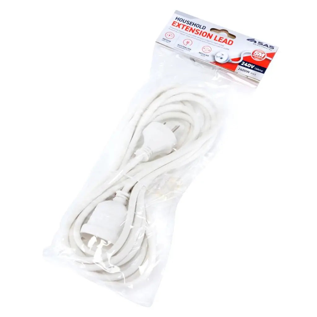 SAS Extension Lead White 240V 10A Max Load 2400W 5m 76789