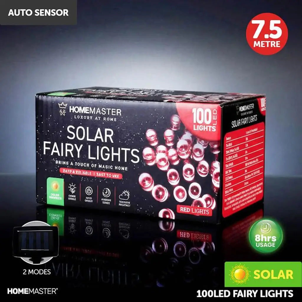 SAS Fairy Light Solar 100LED Red 7.5m 224272