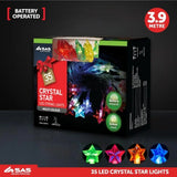 SAS Fairy String Light Battery Operated Ornament Star 35LED Multi Colour 4.3m 223664