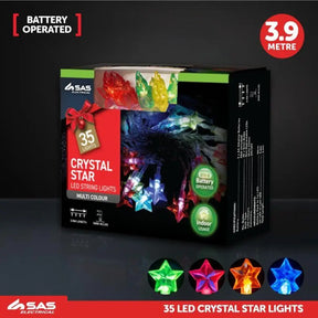SAS Fairy String Light Battery Operated Ornament Star 35LED Multi Colour 4.3m 223664