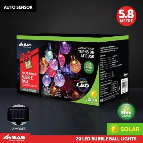 SAS Fairy String Light Solar Ball Bubble 20LED Multi Colour 7.8m 223633