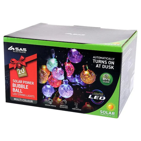 SAS Fairy String Light Solar Ball Bubble 20LED Multi Colour 7.8m 223633