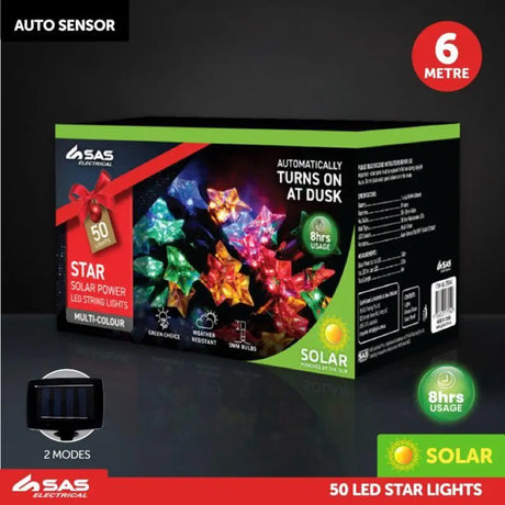 SAS Fairy String Light Solar Star 50LED Multi Colour 6.5m 275540