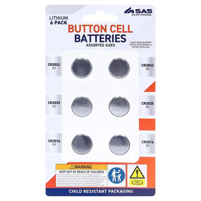 SAS Lithium Button Coin Battery Assorted Sizes CR2032 CR2025 CR2016 3V 6Pk 255276