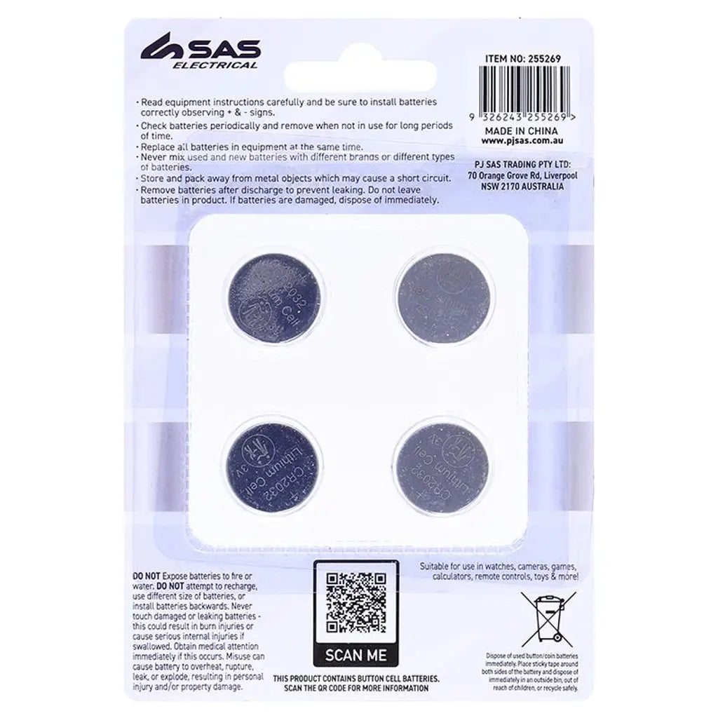 SAS Lithium Button Coin Battery CR20323V 4Pk 255269