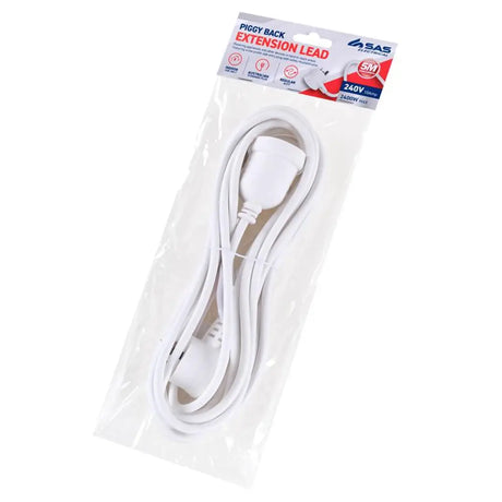 SAS Piggy Back Extension Lead White 240V 10A Max Load 2400W 5m 272587