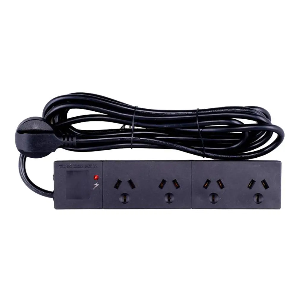 SAS Power Board 4 Outlets With Overload Protection Black 240V 10A Max Load 2400W 3m 274444