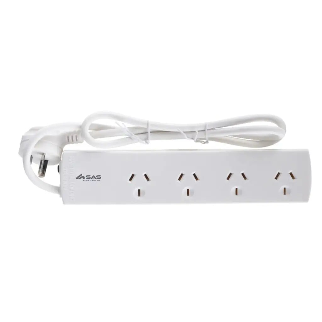SAS Power Board 4 Outlets With Overload Protection White 240V 10A Max Load 2400W 1m 76802